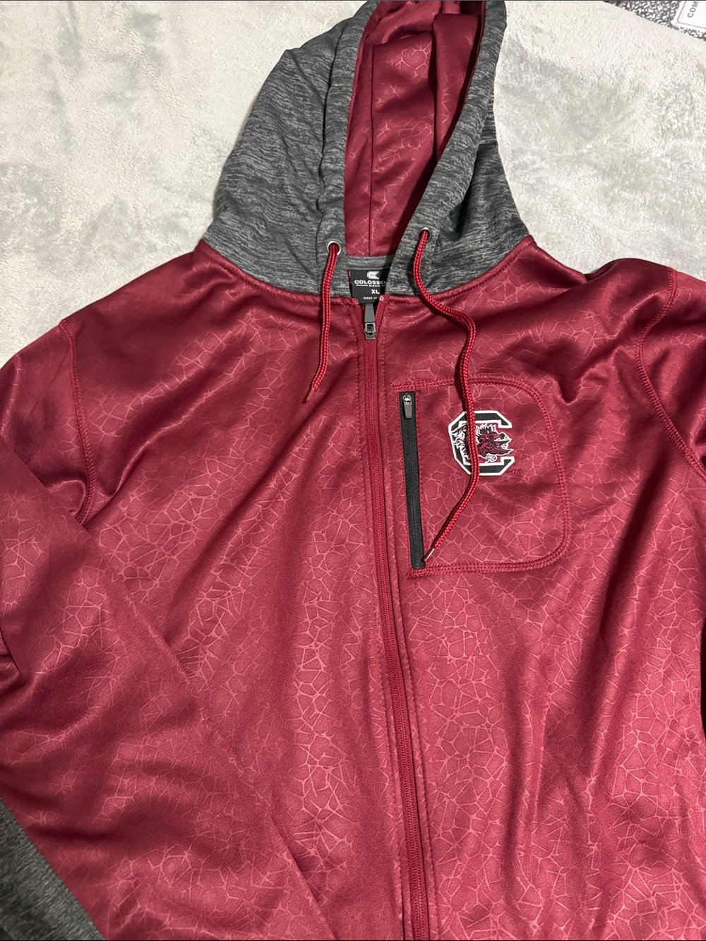 Colosseum Maroon & Gray Zip-Up Hoodie with Carolina Gamecock Logo